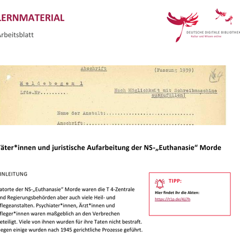 Arbeitsblatt: Arbeitsblatt 5: Täterinnen und Täter und juristische Aufarbeitung der NS-"Euthanasie" Morde