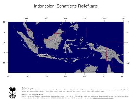 Karte: Landkarte Indonesien (Staatsgrenzen und Hauptstadt): schattiertes Relief