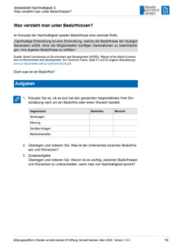 Arbeitsblatt: Modul 4 | Arbeitsblatt 3 "Was versteht man unter Bedürfnissen?"