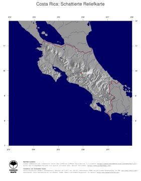 Karte: Landkarte Costa Rica (Staatsgrenzen und Hauptstadt): schattiertes Relief