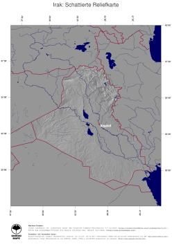 Karte: Landkarte Irak (Staatsgrenzen und Hauptstadt): schattiertes Relief