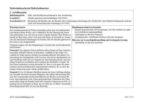Unterrichtsplanung: Information über Abnutzungserscheinungen des Schuhwerks