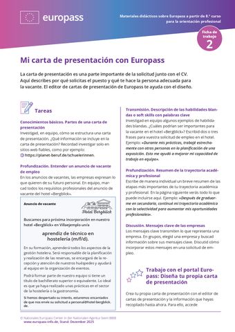 Arbeitsblatt: Mi carta de presentación con Europass