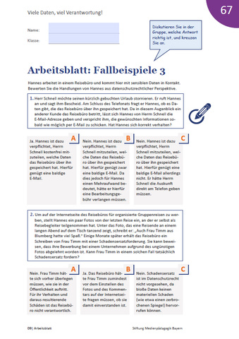 Arbeitsblatt: Viele Daten, viel Verantwortung! Arbeitsblatt: Fallbeispiele 3