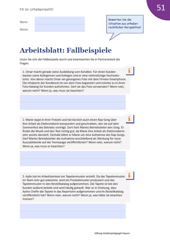 Arbeitsblatt: Fit im Urheberrecht! Arbeitsblatt Fallbeispiele