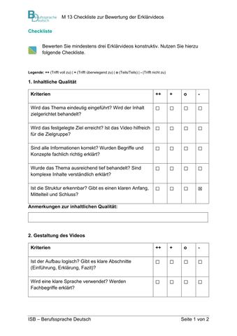 Arbeitsblatt: Wartung, die wirkt: Säulenbohrmaschine | M 13: Checkliste zur Bewertung des Erklärvideos