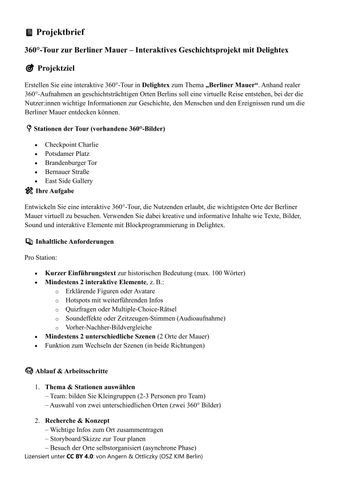 Unterrichtsbaustein: Projektbrief Mauer-Tour