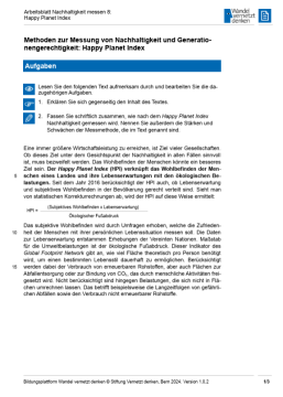 Arbeitsblatt: Modul 5 | Arbeitsblatt 8 "Messmethoden: Happy Planet Index"