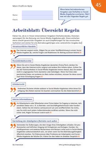 Arbeitsblatt: Mein Profil im Netz - Arbeitsblatt: Übersicht Regeln