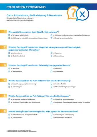 Lernkontrolle: Quiz – Extremismus, Radikalisierung & Demokratie