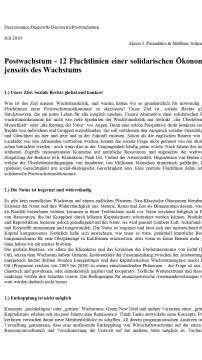 Unterrichtsbaustein: Vorsorgendes Wirtschaften - Postwachstum – 12 Fluchtlinien einer solidarischen Ökonomie jenseits des Wachstums (Thema Degrowth)