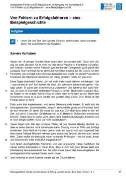 Arbeitsblatt: Modul 12 | Arbeitsblatt 2 "Von Fehlern zu Erfolgsfaktoren – eine Beispielgeschichte"