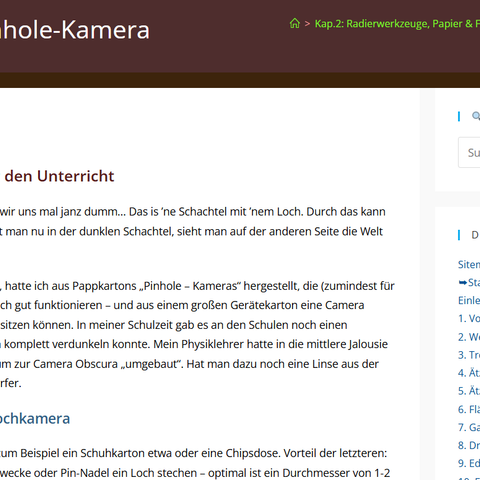 Unterrichtsplanung: Camera Obscura / Pinhole-Kamera