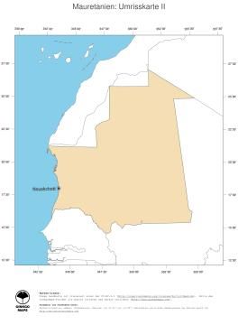 Karte: Landkarte Mauretanien (Politische Staatsgrenzen und Hauptstadt)