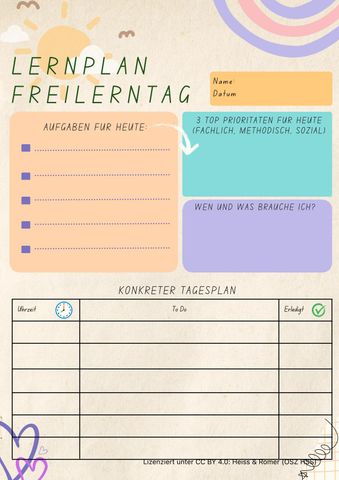 Arbeitsblatt: Vorlage eines Lernplans für den Freilerntag