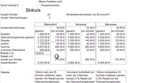 Video: Excel 365 Tutorial 3 Wenn-Funktion Prozentrechnen