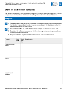 Arbeitsblatt: Modul 7 | Arbeitsblatt 2 "Wann ist ein Problem komplex?"