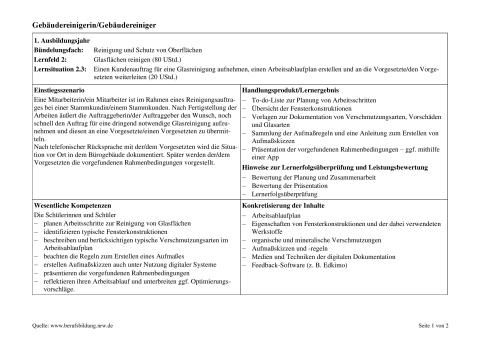 Unterrichtsbaustein: Einen Kundenauftrag für eine Glasreinigung aufnehmen und einen Arbeitsablaufplan erstellen