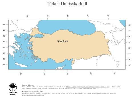 Karte: Landkarte Türkei (Politische Staatsgrenzen und Hauptstadt)