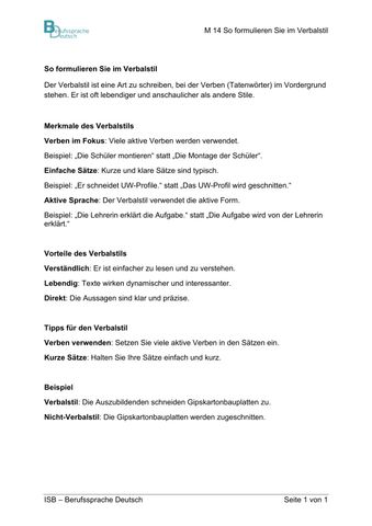 Unterrichtsbaustein: Montage einer Wand-T-Verbindung | M 14: Formulieren im Verbalstil