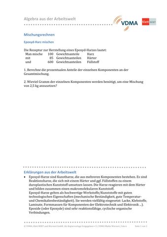 Arbeitsblatt: Mischungsrechnen | Epoxyd-Harz mischen (DOCX)