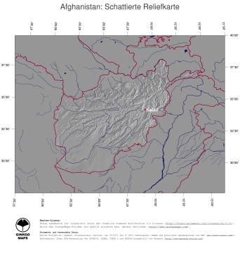 Karte: Landkarte Afghanistan (Staatsgrenzen und Hauptstadt): schattiertes Relief