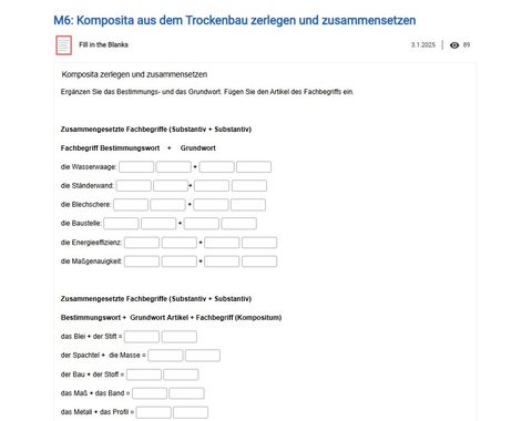 Ubung: Montage einer Wand-T-Verbindung | M 06: Komposita zerlegen und zusammenfügen