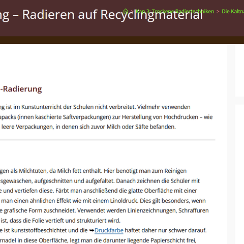Unterrichtsplanung: Tetrapack-Radierung – Radieren auf Recyclingmaterial