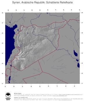 Karte: Landkarte Syrien (Staatsgrenzen und Hauptstadt): schattiertes Relief
