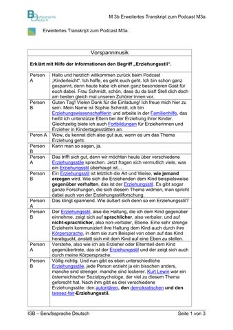Text: Zu streng oder zu locker? M 03b: Erweitertes Transkript zum Podcast „Kinderleicht“
