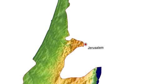Karte: Landkarte Israel (Staatsgrenzen und Hauptstadt): farbkodierte Topographie, schattiertes Relief