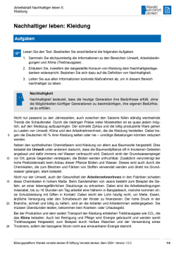 Arbeitsblatt: Modul 11 | Arbeitsblatt 5 "Nachhaltiger leben: Kleidung"