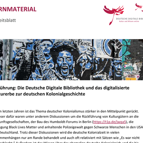 Arbeitsblatt: Einführung: Die Deutsche Digitale Bibliothek und das digitalisierte Kulturerbe zur deutschen Kolonialgeschichte