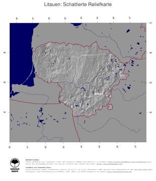 Karte: Landkarte Litauen (Staatsgrenzen und Hauptstadt): schattiertes Relief