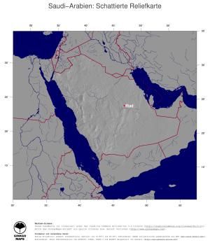 Karte: Landkarte Saudi Arabien (Staatsgrenzen und Hauptstadt): schattiertes Relief