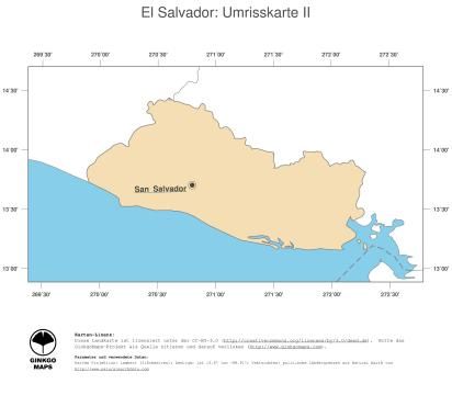 Karte: Landkarte El Salvador (Politische Staatsgrenzen und Hauptstadt)