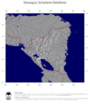 Karte: Landkarte Nicaragua (Staatsgrenzen und Hauptstadt): schattiertes Relief