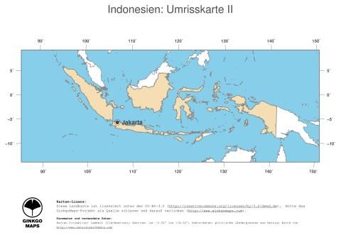 Karte: Landkarte Indonesien (Politische Staatsgrenzen und Hauptstadt)