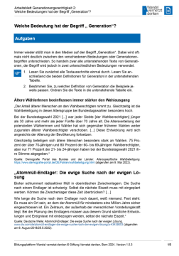 Arbeitsblatt: Modul 3 | Arbeitsblatt 2 "Welche Bedeutung hat der Begriff ,,Generation“?"