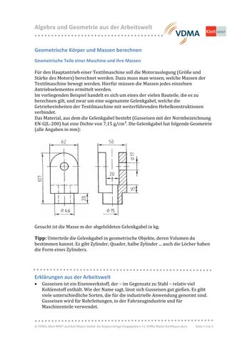 Arbeitsblatt: Geometrische Körper und Massen berechnen | Geometrische Teile einer Maschine (DOCX)