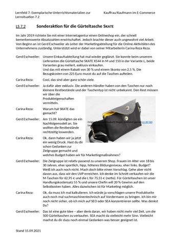 Unterrichtsplanung: LS 7.2 Die Schülerinnen und Schüler kalkulieren ein Marketingbudget | Einstiegsszenario