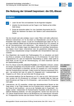 Arbeitsblatt: Modul 13 | Arbeitsblatt 1 "Die Nutzung der Umwelt bepreisen: die CO2-Steuer"