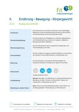 Unterrichtsbaustein: Lerneinheit 2.2 "Bewegung und Krebs"