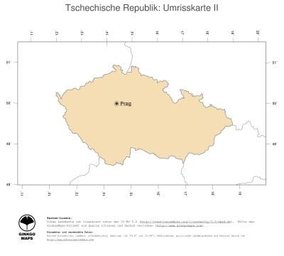 Karte: Landkarte Tschechische Republik (Politische Staatsgrenzen und Hauptstadt)
