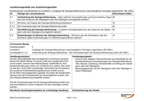 Unterrichtsbaustein: Vorbereitung der Zwangsvollstreckung - die Voraussetzungen der Zwangsvollstreckung prüfen
