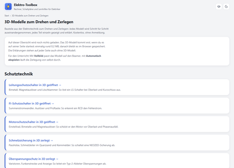Webseite: Elektro-Toolbox: Bauteile in 3D
