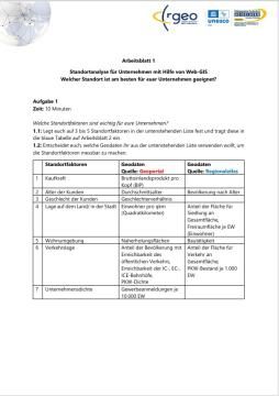 Arbeitsblatt: Arbeitsblatt 1: Standortanalyse mit Web-GIS (Standortfaktoren & Geodaten)