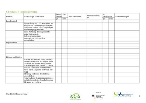 Unterrichtsbaustein: Checkliste nachhaltiger Lernort: Housekeeping