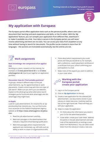 Arbeitsblatt: My application with Europass