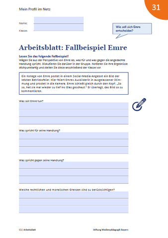 Arbeitsblatt: Mein Profil im Netz - Arbeitsblatt: Fallbeispiel Emre